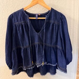 Anthropologie Indigo Tiered Blouse